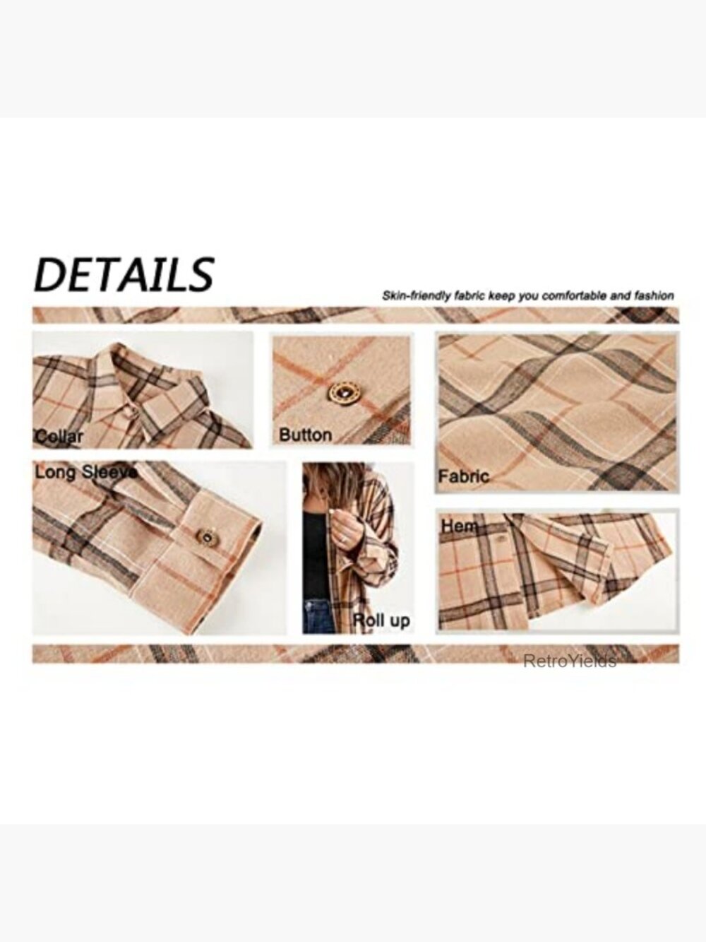 Women's Long Sleeve Plaid Button Down Shacket Blouse - Picture 3 of 7